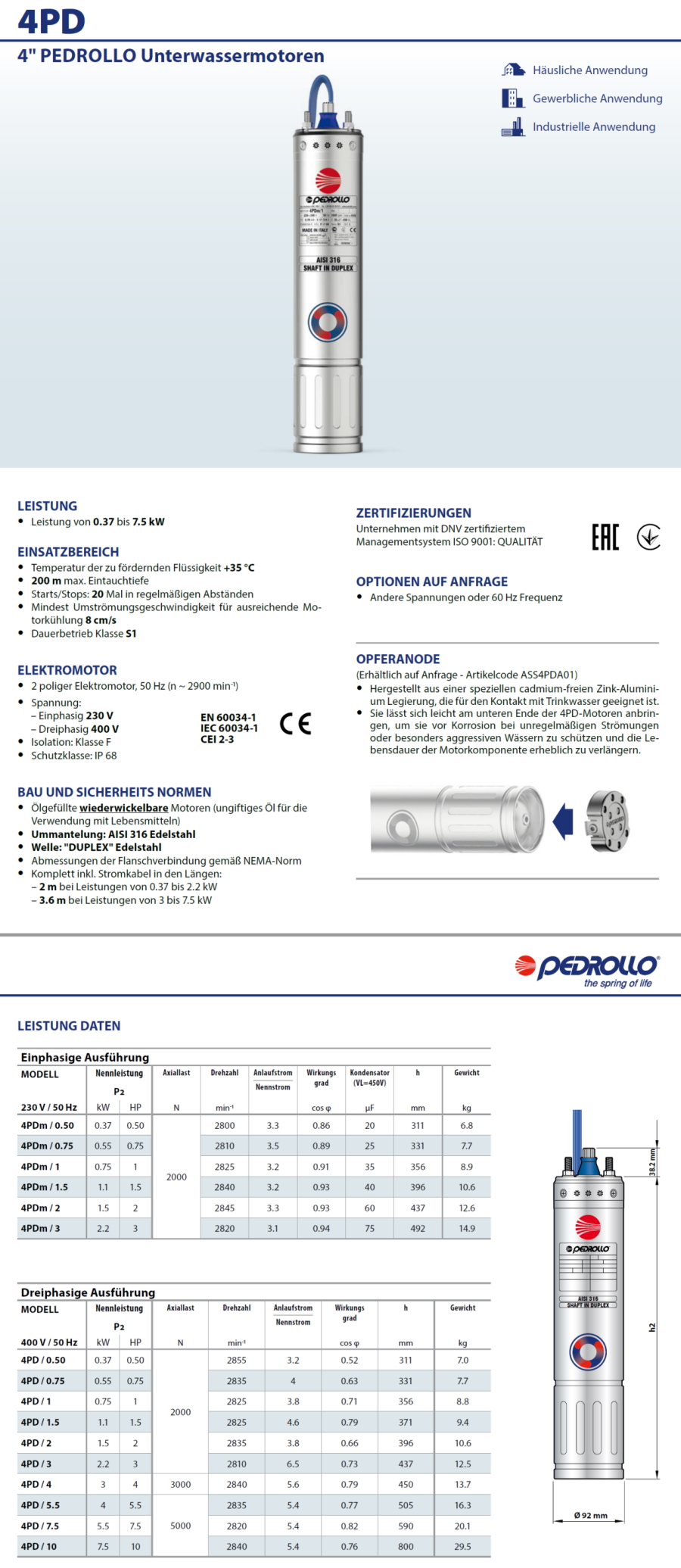 Pedrollo Datenblatt 4PD /2