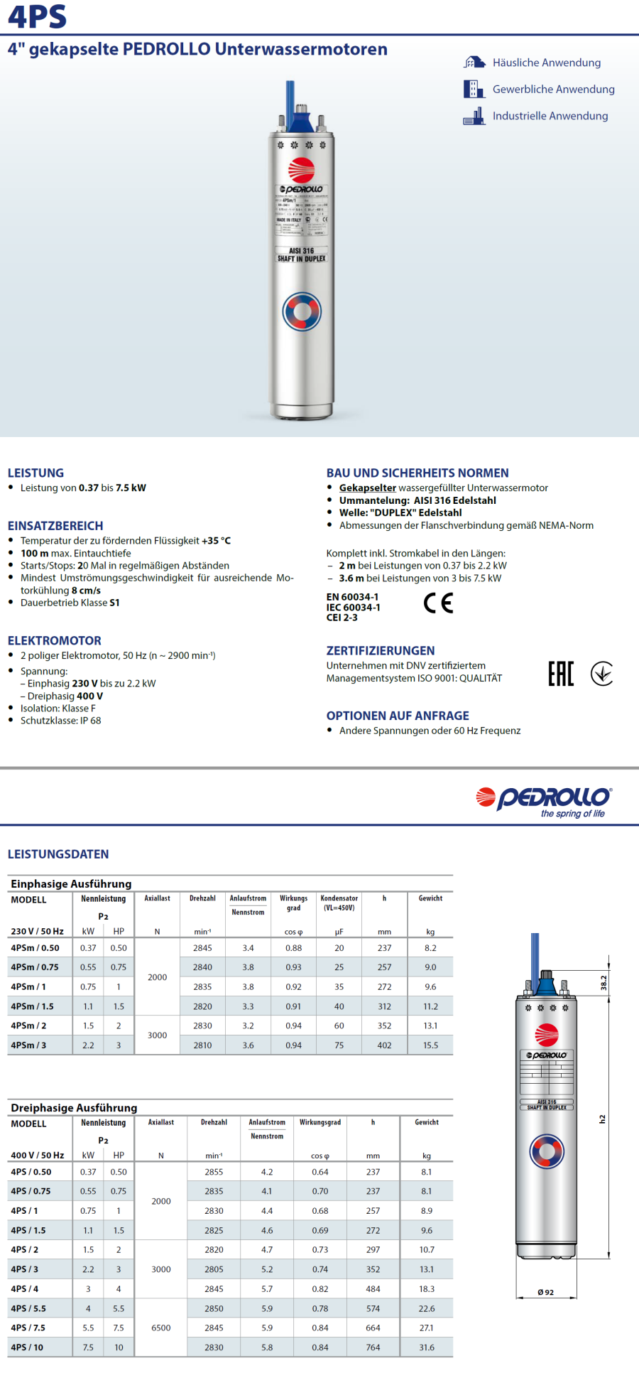 Pedrollo Datenblatt 4PS /0,75