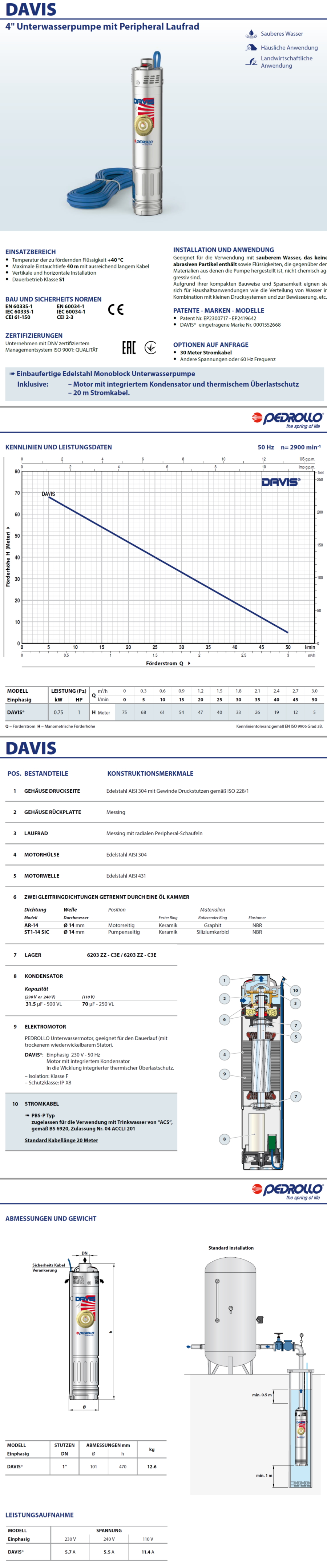 Pedrollo Datenblatt DAVIS - 20m