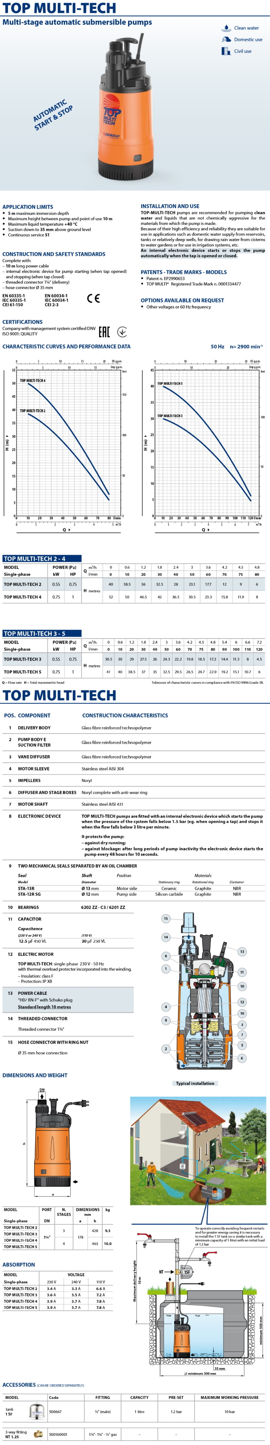 Pedrollo Data Sheet TOP MULTI TECH 3